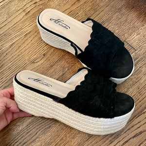 Black velvet platform slides, bought in boutique in Italy